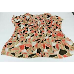 Signature by Larry Levine Womens Multi-Color Print Short Sleeve Blouse Shirt